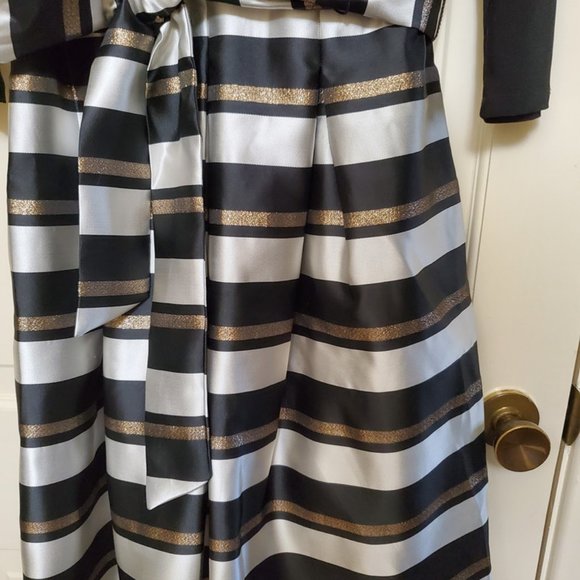 Women Jessica Howard 10 Cocktail Dress Black w/Striped Skirt Belt Beautiful NWT - Picture 8 of 10